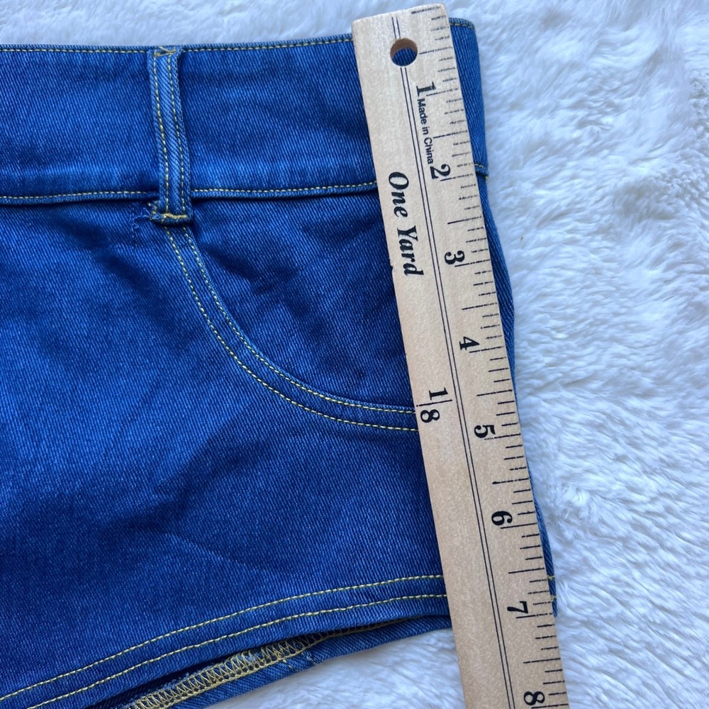 Halara Blue High Waisted Cheeky Denim Shorts XL Stretch Hot Pants High Cut Leg - Picture 6 of 14